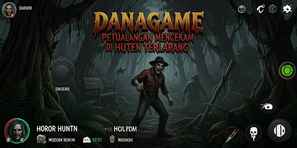 Antarmuka DANAGAME menampilkan hutan yang menyeramkan dan mencekam.