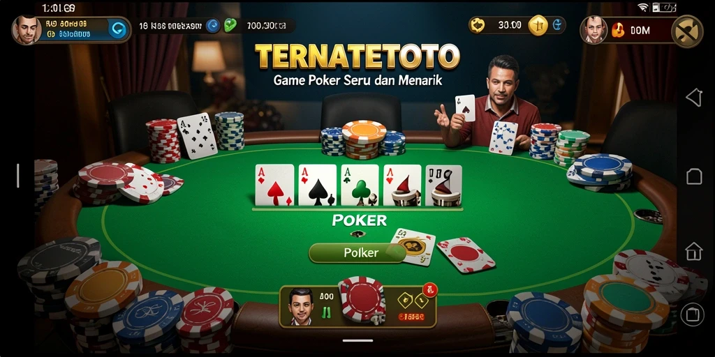 Tampilan antarmuka permainan Poker yang menawan dan interaktif.